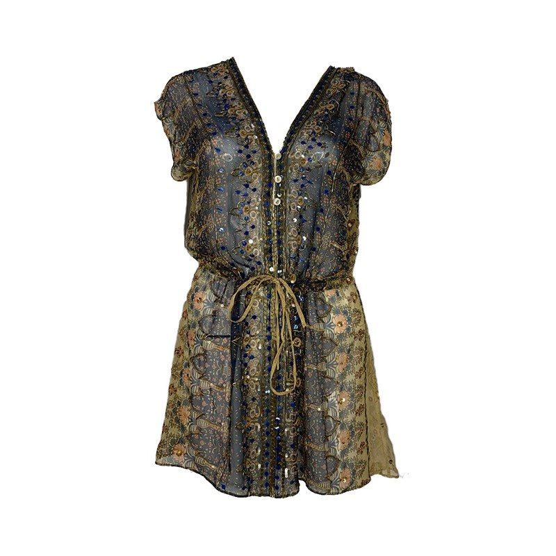 Beyond Vintage Printed Mini Beachwear Blouse