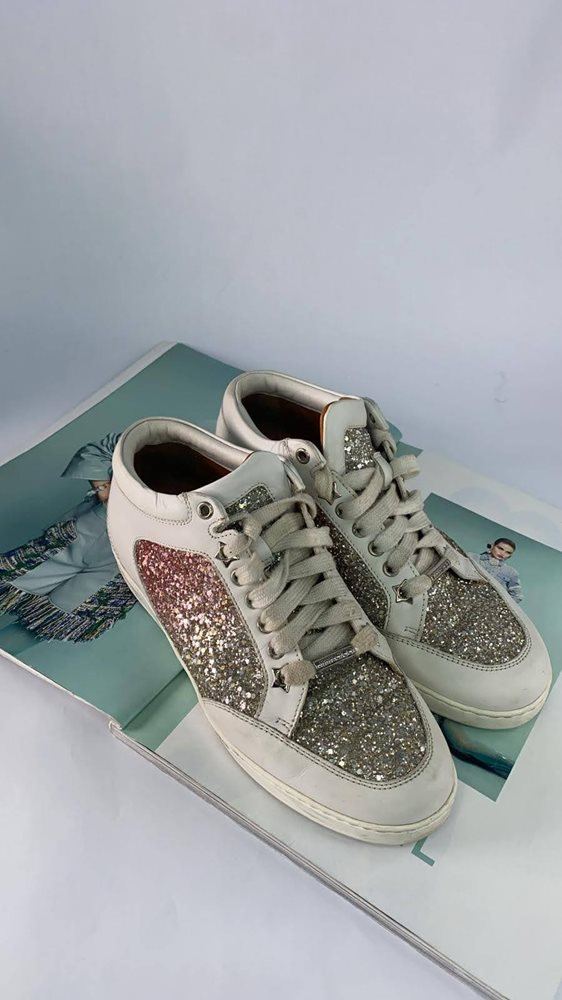 Jimmy Choo White Sneakers With Multicolor Glitter