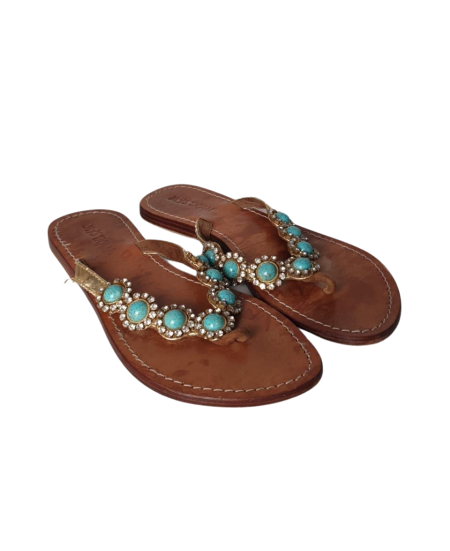 Mystique Flat Flip Flops with Turquoise Color Stone