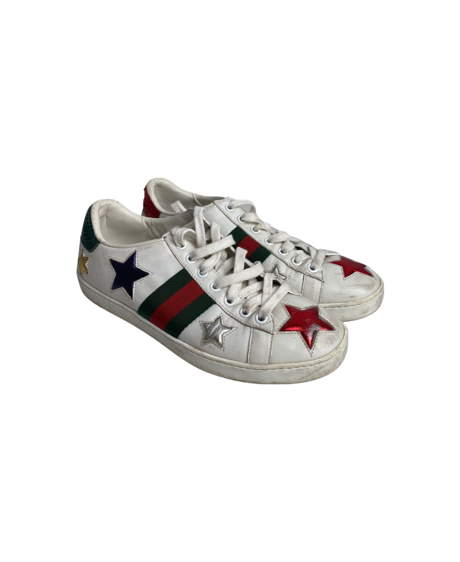 Gucci White Sneakers with Colorful Stars