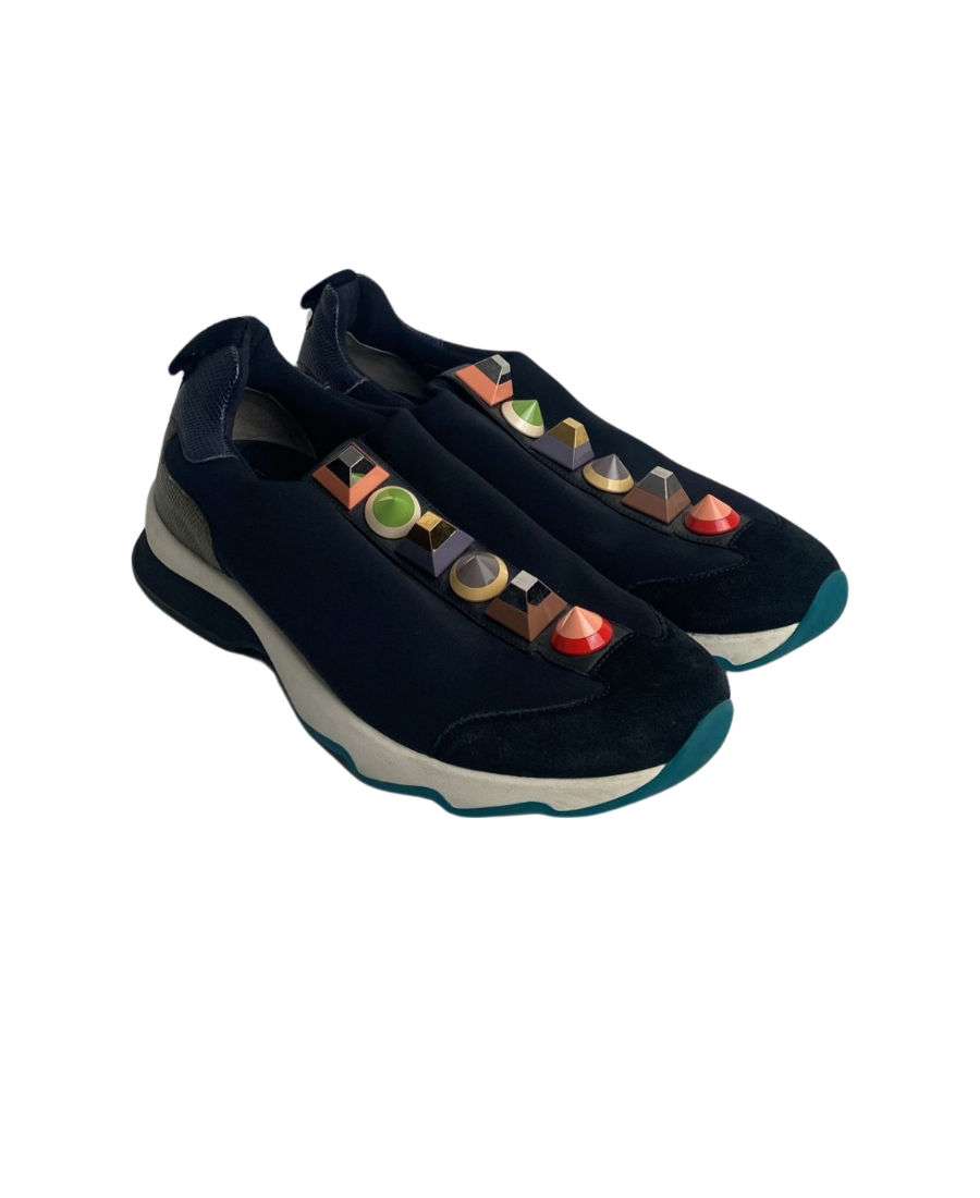 Fendi Black Sneakers with Colorful Studs